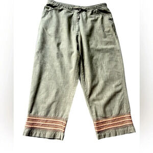 Woolrich Women's Capri Cropped Pants 100% Cotton Drawstring Embroidered, Size 12